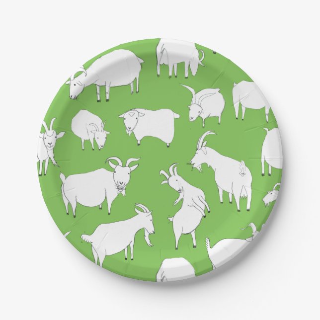 Goats playing - green paper plates (Front)