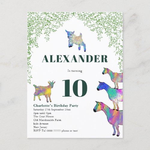 Goats Themed Birthday Party Green Invitation Postcard