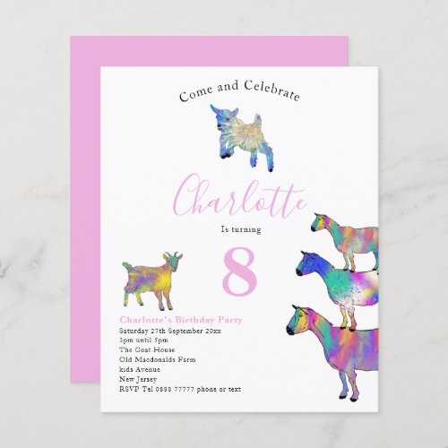 Goats Watercolor Animals Birthday Party Pink