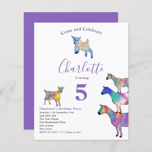 Goats Watercolor Animals Birthday Party Purple