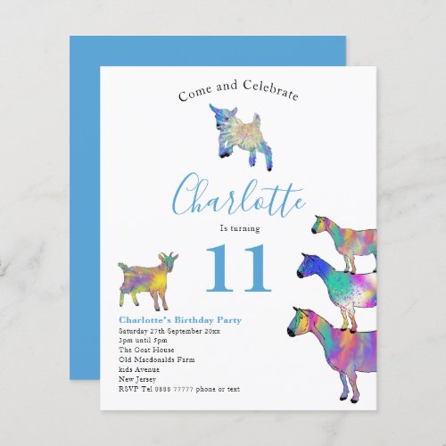 Goats Watercolor Birthday Party Blue