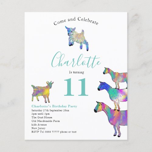 Goats Watercolor Birthday Party Budget Flyer