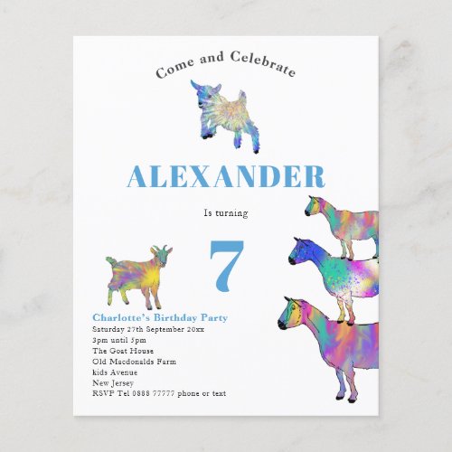 Goats Watercolor Birthday Party Budget Flyer