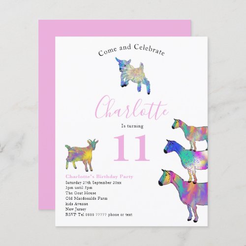 Goats Watercolor Birthday Party Pink