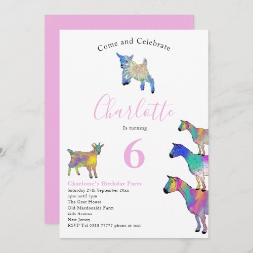 Goats Watercolor Birthday Party Pink Invitation