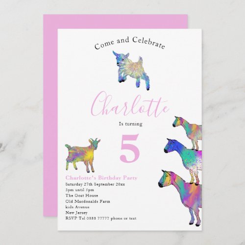 Goats Watercolor Birthday Party Pink Invitation