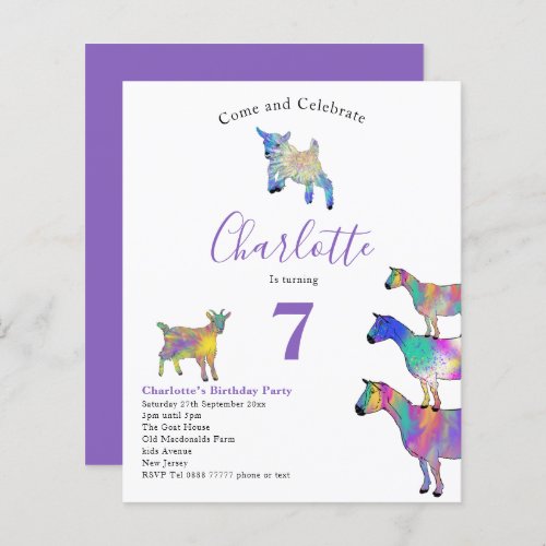 Goats Watercolor Birthday Party Purple