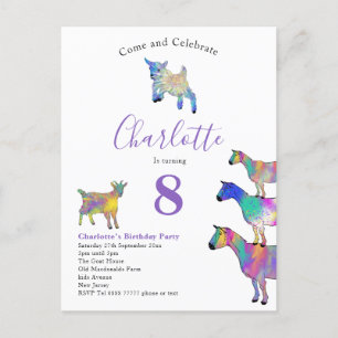 Goats Watercolor Birthday Party Purple Invitation Postcard