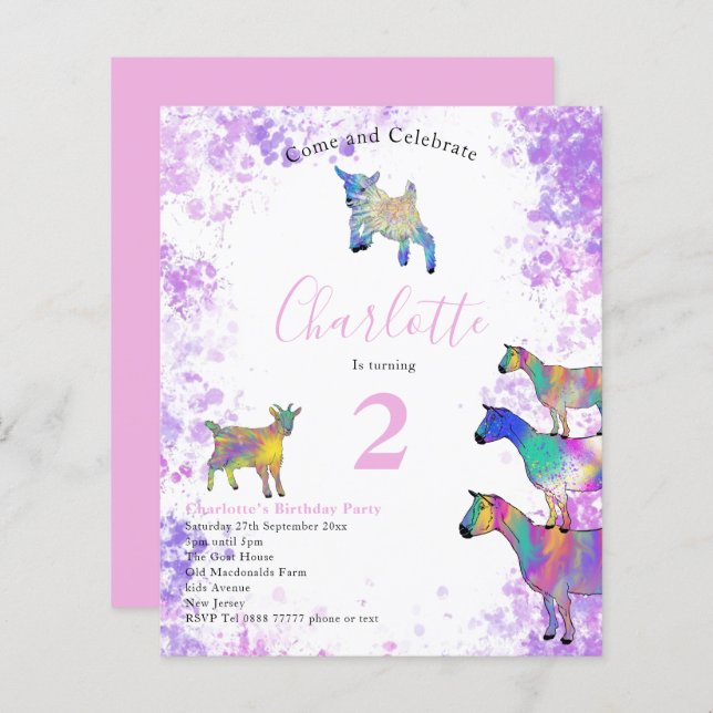 Goats Watercolor Girls Birthday Party (Front/Back)
