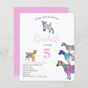 Goats Watercolor Girls Birthday Party Pink