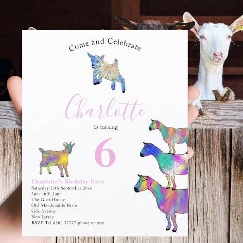 Goats Watercolor Kids Birthday Party Pink