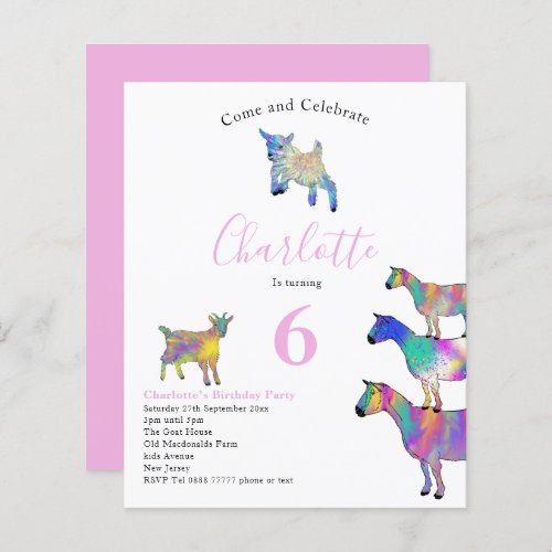 Goats Watercolor Kids Birthday Party Pink