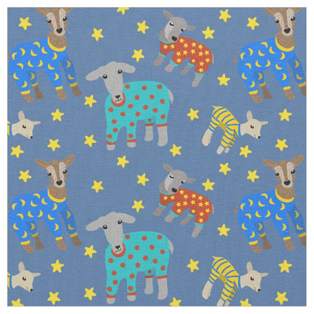 Goats Wearing Pajamas with Stars Blue Patterned Fabric (Close Up)