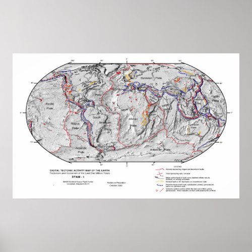 Gobal Map of Earths Lithosphere Plate Tectonics Poster