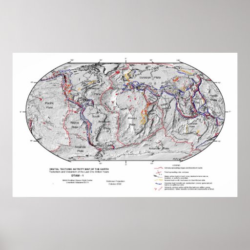 Gobal Map of Earth's Lithosphere Plate Tectonics Poster | Zazzle