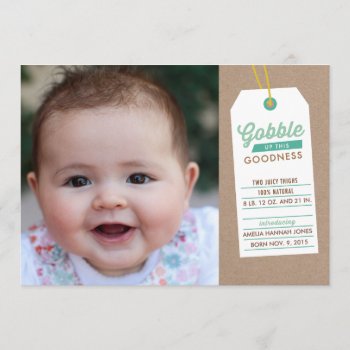Gobble Baby Up Birth Announcement Teal by FrootedDesign at Zazzle