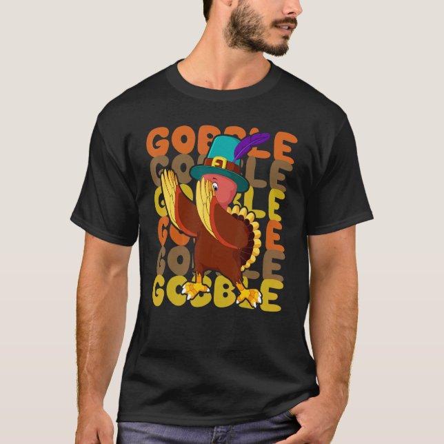 Gobble Dabbing Turkey Thanksgiving Day Pilgrim Boy T-Shirt (Front)