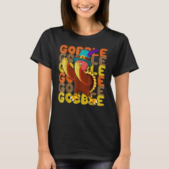 Gobble Dabbing Turkey Thanksgiving Day Pilgrim Boy T-Shirt (Front)