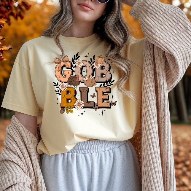 Gobble Fall Holiday Fall Boho Thanksgiving  T-Shirt (Creator Uploaded)