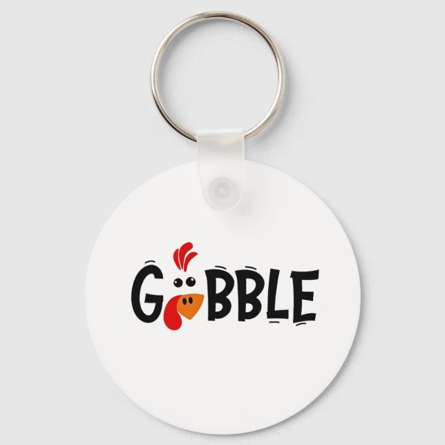 Gobble Funny Thanksgiving Turkey Feast  Keychain (Front)