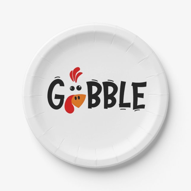Gobble Funny Thanksgiving Turkey Feast  Paper Plates (Front)