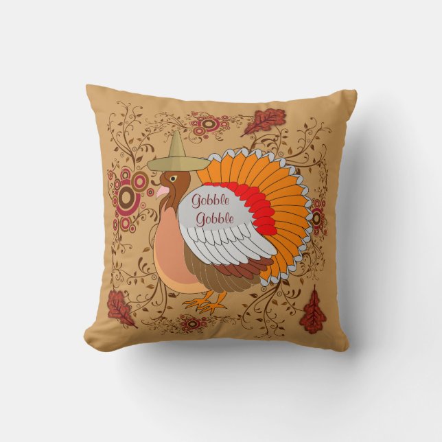 Gobble Gobble Double-Sided Thanksgiving Pilgrim Throw Pillow (Front)
