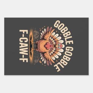 Gobble Gobble F-Caw-F Turkey Funny Thanksgiving Wrapping Paper Sheets