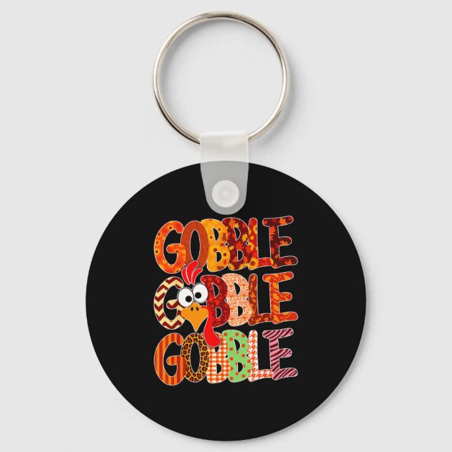 Gobble Gobble Funny Turkey Thanksgiving Women Girl Keychain (Front)