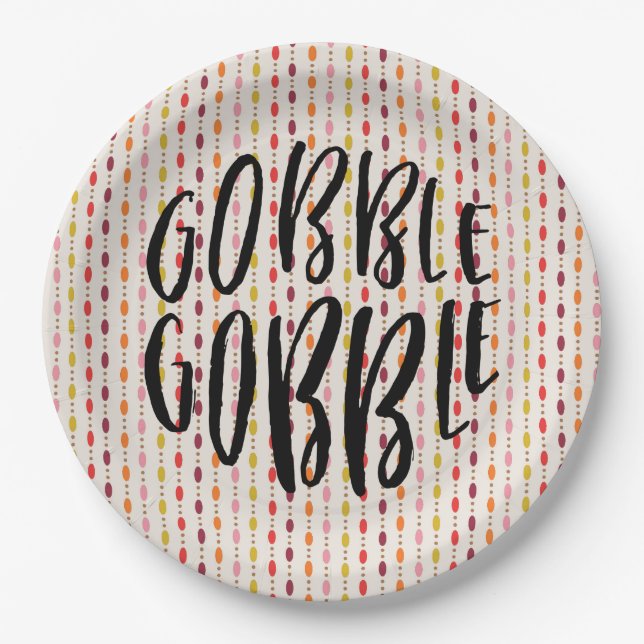 Gobble Gobble Multi Color Fall Oval Dots Paper Plates (Front)