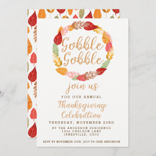 Gobble Gobble Thanksgiving Autumn Theme Invitation