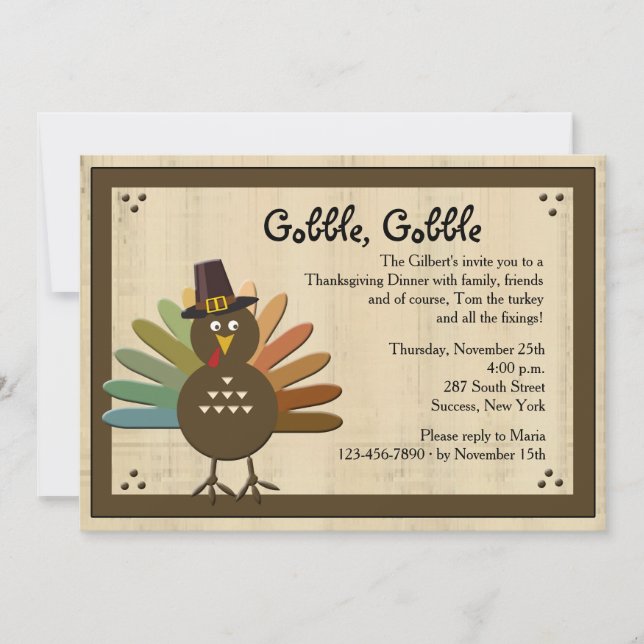 Gobble, Gobble Thanksgiving Dinner Invitation (Front)