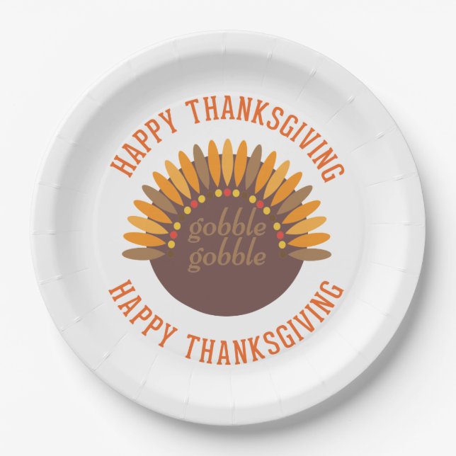 Gobble Gobble Thanksgiving Holiday Paper Plates (Front)