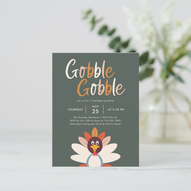 Gobble Gobble Thanksgiving Party Invite Postcard (Standing Front)