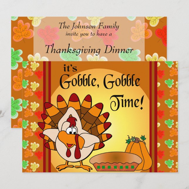 Gobble, Gobble Thanksgiving Turkey Dinner Invitation (Front/Back)
