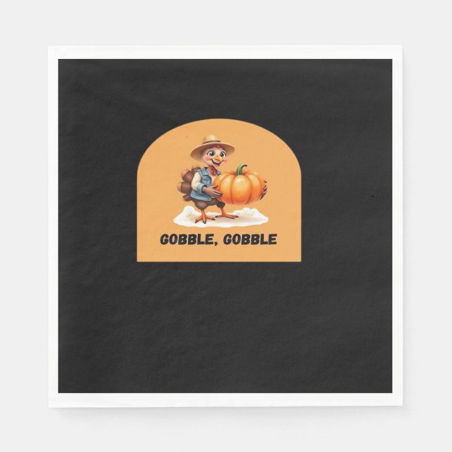 Gobble, Gobble Thanksgiving Turkey with Pumpkin Cl Napkins (Front)