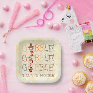 Gobble Gobble Till You Wobble Funny Thanksgiving Paper Plates