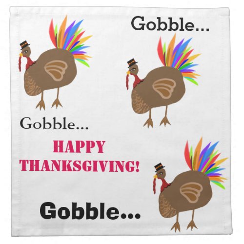 Gobble Gobble Turkey Feathers Thanksgiving Cloth Napkin