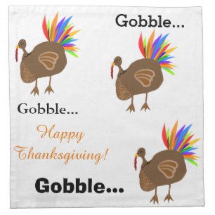 Gobble Gobble Turkey Feathers Thanksgiving Napkin