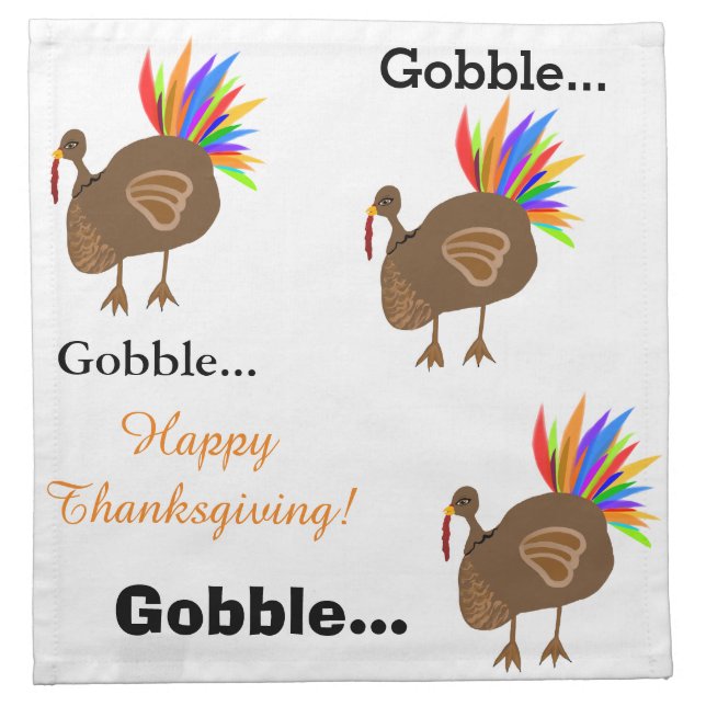 Gobble Gobble Turkey Feathers Thanksgiving Napkin (Front)