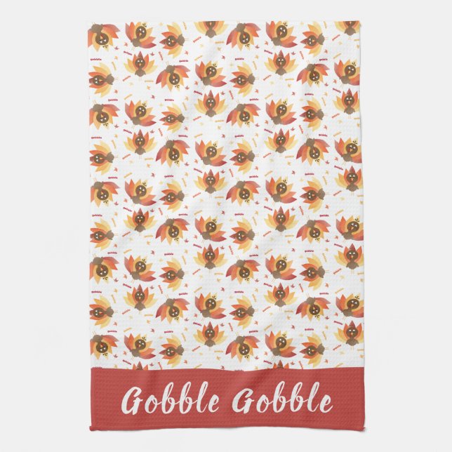 Gobble Gobble Turkey Pattern Thanksgiving Kitchen Towel (Vertical)