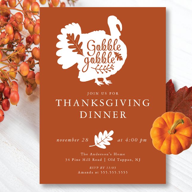 Gobble Gobble Turkey Thanksgiving Dinner Invitation (Creator Uploaded)
