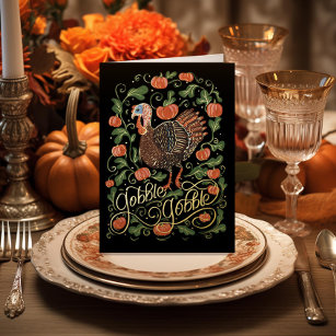 Gobble Gobble Turkey Thanksgiving Foil Holiday Card