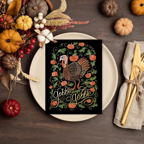 Gobble Gobble Turkey Thanksgiving Foil Holiday Postcard