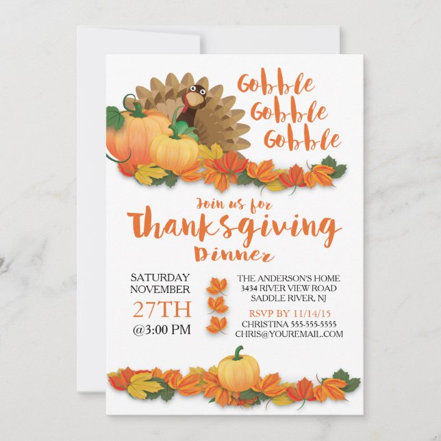 Gobble Gobble Turkey Thanksgiving Invitation (Front)