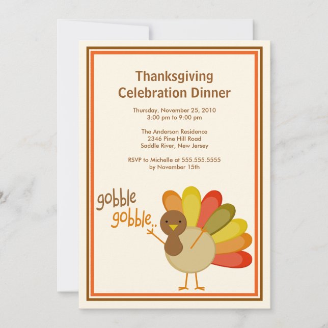Gobble Gobble Turkey Thanksgiving Invitations (Front)