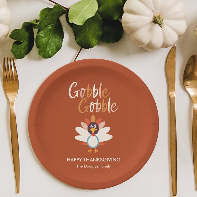 Gobble Gobble Turkey Thanksgiving Party Plates (Creator Uploaded)