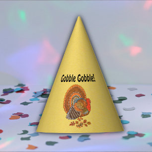 Gobble Male Turkey Autumn Colored Feathers Yellow Party Hat