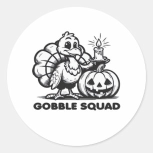 Gobble Squad Funny Thanksgiving Turkey Design Fa Classic Round Sticker