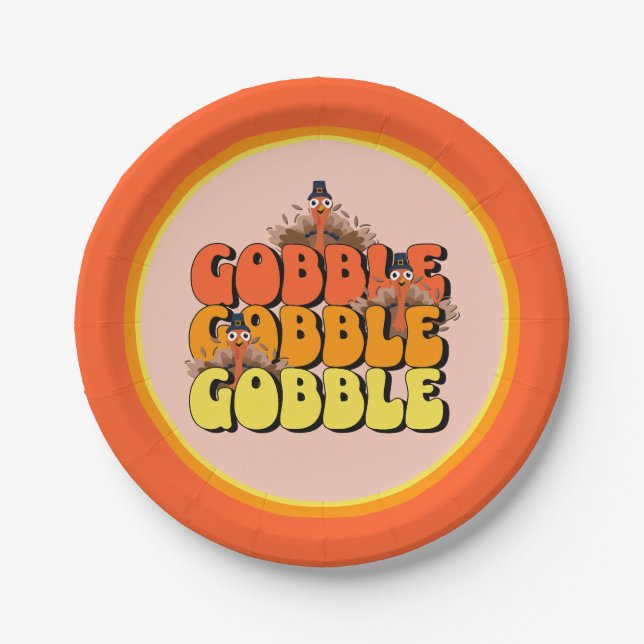 Gobble Thanksgiving Turkey Paper Plates (Front)