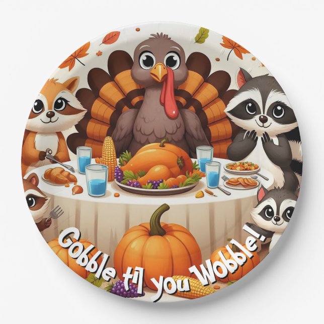 Gobble til we Wobble Paper Plates (Front)